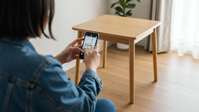 Lady taking a photo on her phone of her table in good lighting