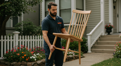 Delivery man picking up a chair from a buyer's house